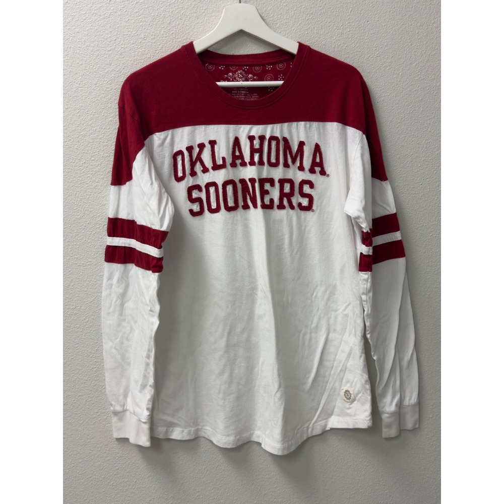 Three Square Oklahoma Sooners Jersey T-Shirt  Womens Large White Crimson NCAA